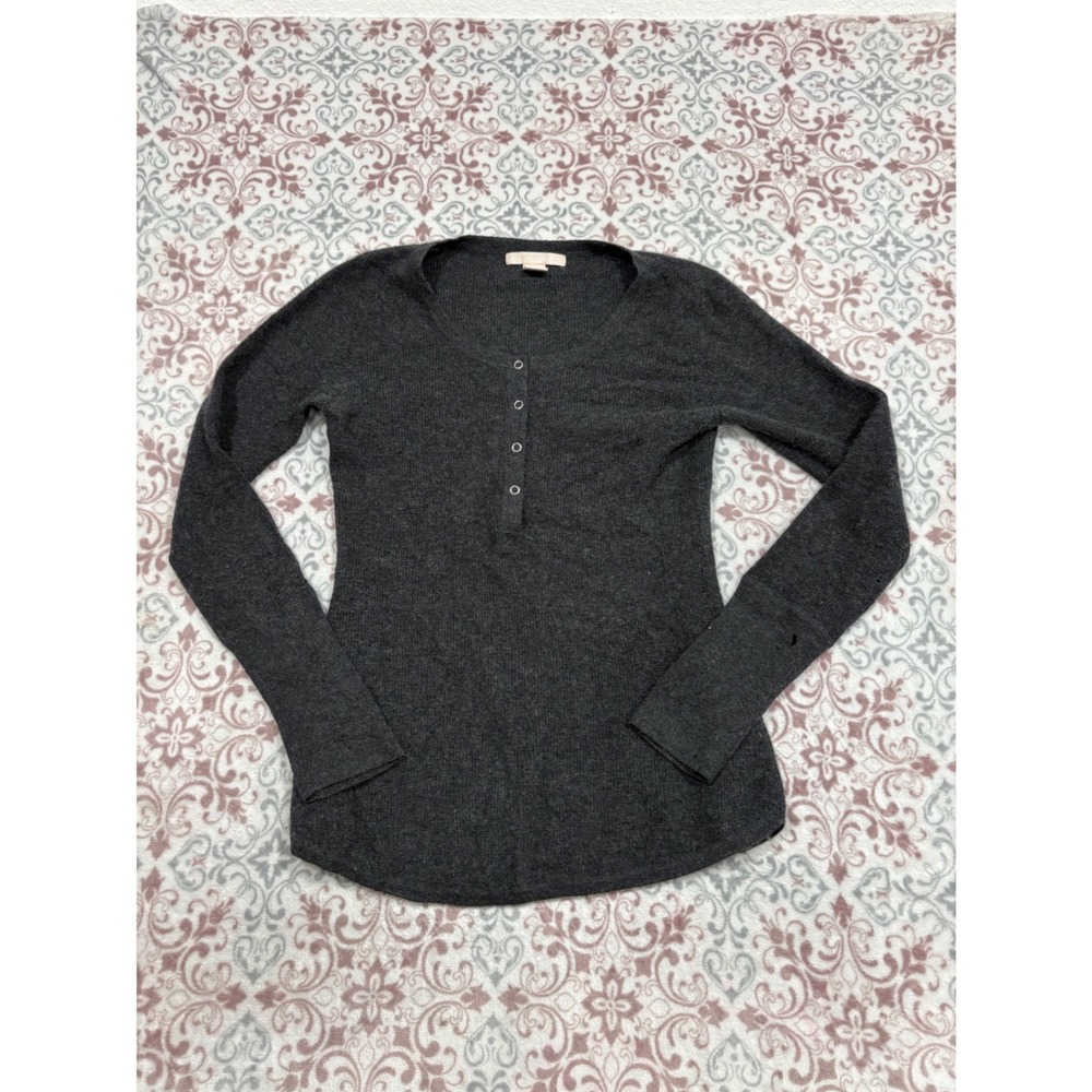 The Cashmere Project Gray 100% Cashmere Henley Sweater Long Sleeve Small